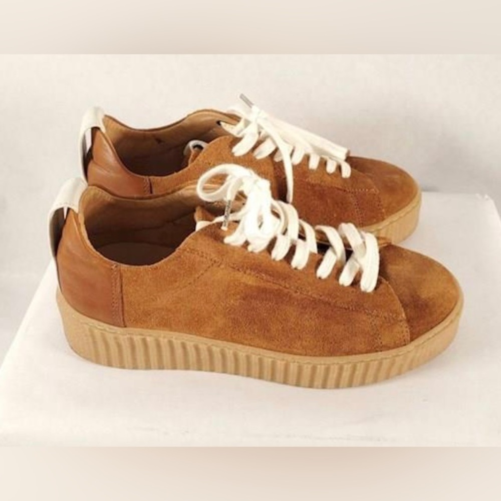All Saints Platform Low Top Lace Up Suede Sneakers Rust Caramel Size 36 or 6